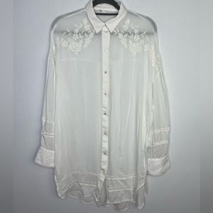 Zara lace embroidery semi sheer boho oversized blouse